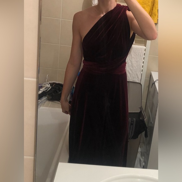 Revelry size Medium Tall Micah Convertible Burgundy Velvet Dress / Bridesmaid - Picture 3 of 4